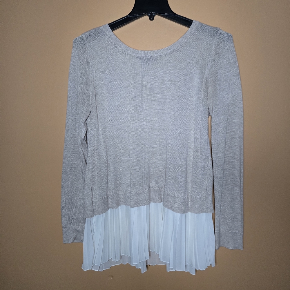 Fever Wrap In Back Over Sheer Mesh Sweater with White Pleated Hem